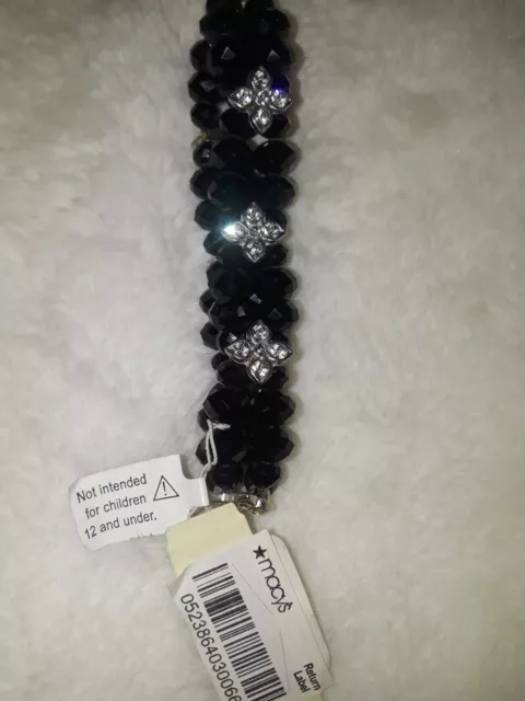 Macy's Black Faceted Double Strand Bead Bracelet With Rhinestone Connectors