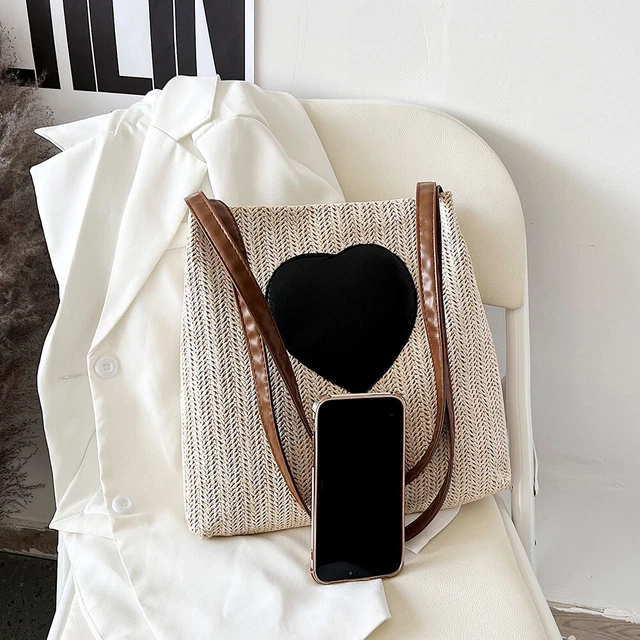 Summer Love Straw Woven Handbags Women Knitted Bucket Shoulder Bag (Beige) Hot 11