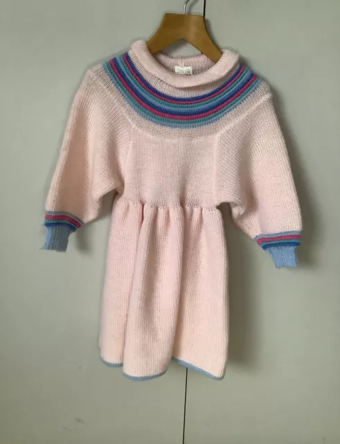 Abito vintage a maglia rosa Marese età 2-3 anni circa dettaglio collare a righe