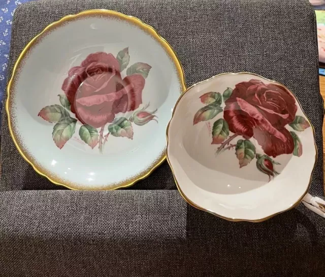 Vintage Paragon Double Warrant Red Cabbage Rose Teacup & Saucer