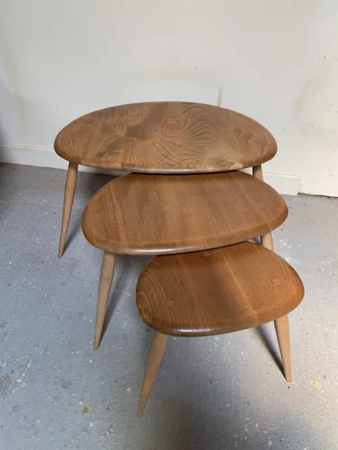 ERCOL Mid-Century Vintage Retro Solid Elm & Beech Pebble Nested Tables - CIS T22