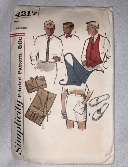 Vintage Simplicity Sewing Pattern 4217 Mens Tie Bow Tie Travel Kit Vest Slippers