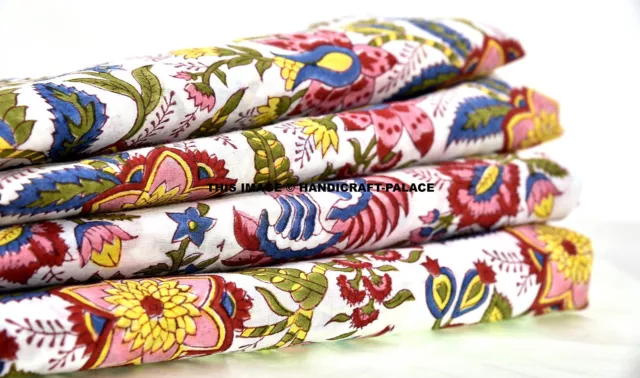 Coton Voile Main Bloc Imprimé Couture Indien Tissu Matière Artisanat 4.6m