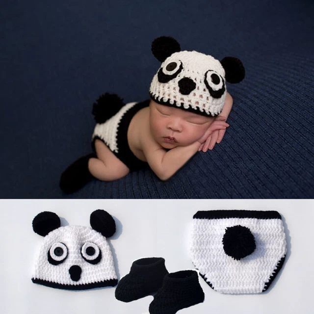 Foto oggetti di scena all'uncinetto neonato design panda bambino neonato fotografia a maglia