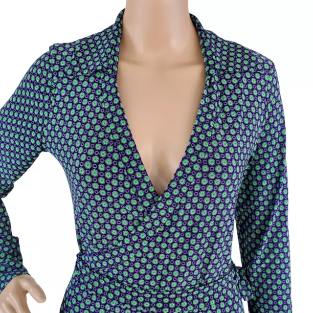 Tommy Hilfiger Wrap Dress Women's 6 Blue Green V Neck Long Sleeve Collared 2