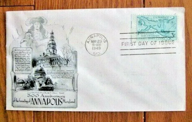 Annapolis Maryland 300Th Anniversary The Puritans 1949 Lowry Cachet Fdc