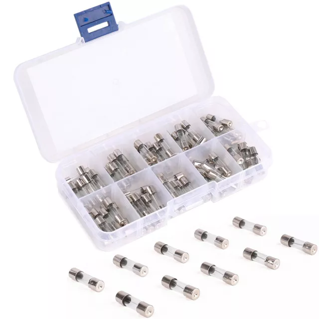 100PCS 250V 5X20mm 0.2A-20A Quick Fast Blow Glass Tube Fuses Assorted Kit Amp