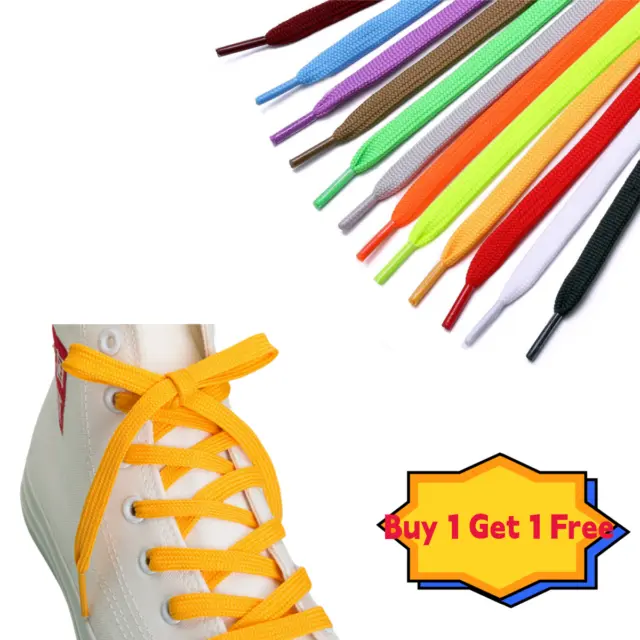 (2 Pairs) FLAT WIDE SHOELACES THICK SHOE LACES 55" LONG SALE NEW