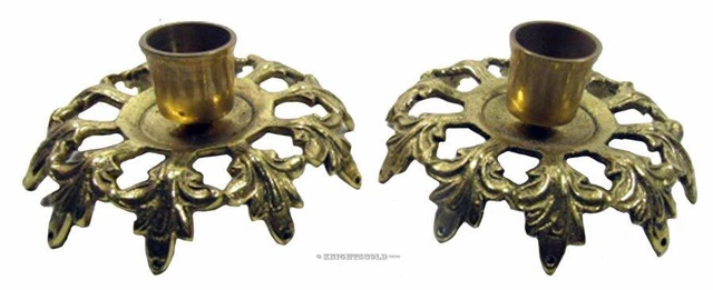 Matching Set 2 Pierced Solid Cast Brass Candle Stick Holders 4 x 11 cm