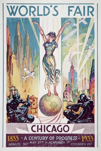 1833-1933 Chicago Worlds Fair A Century of Progress Vintage Travel Poster  24x36