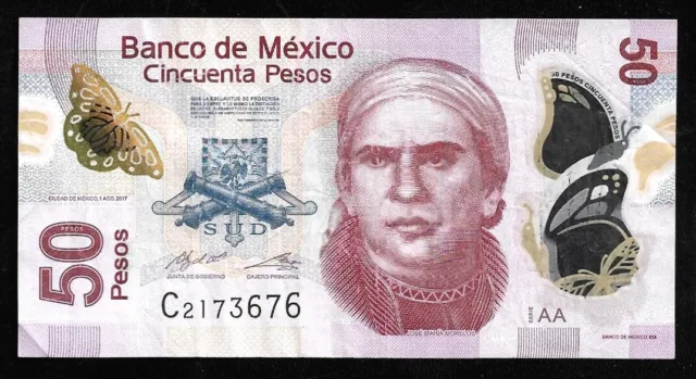 World Paper Money - Mexico 50 Pesos 2017 Polymer Note @ VF