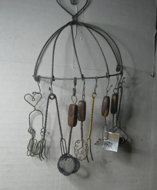 VINTAGE KITCHEN UTENSIL Set on Hanging Wire Rack Dollhouse Miniatures