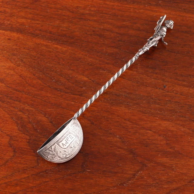 Middle Eastern 800 Silver Souvenir Spoon Aden; Camel,Crescent Bowl,Hand Chased