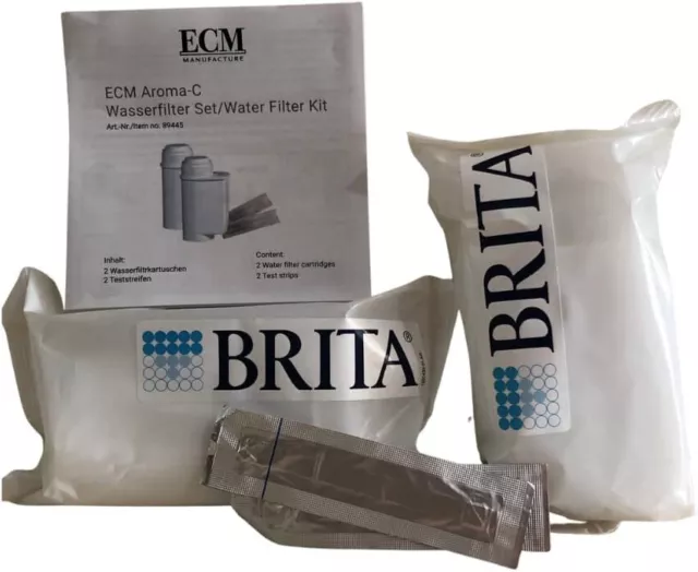 ECM Aroma-C Wasserfilter 2 Brita Saugkartuschen inkl. Kalk Teststreifen