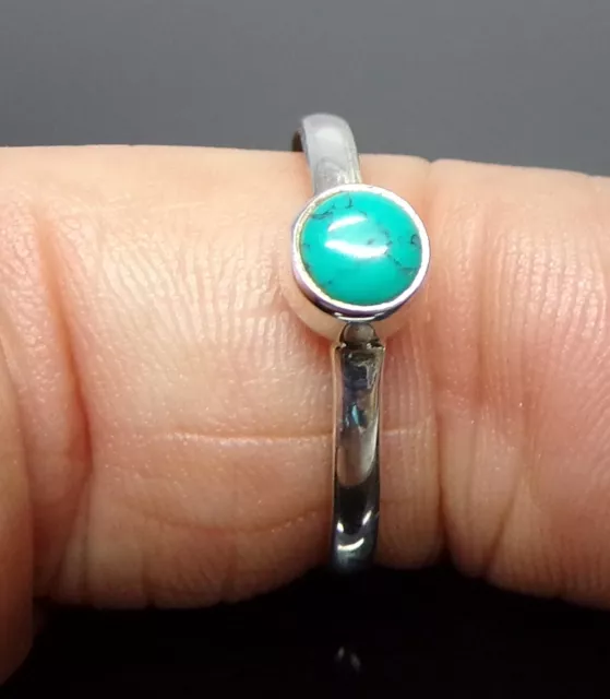 Handmade 925 Sterling Silver 5 mm Turquoise Stone Plain Ring Size i to X