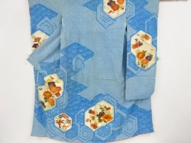 80749# JAPANESE KIMONO / ANTIQUE FURISODE / ALL SHIBORI / EMBROIDERY / KIKKO &am