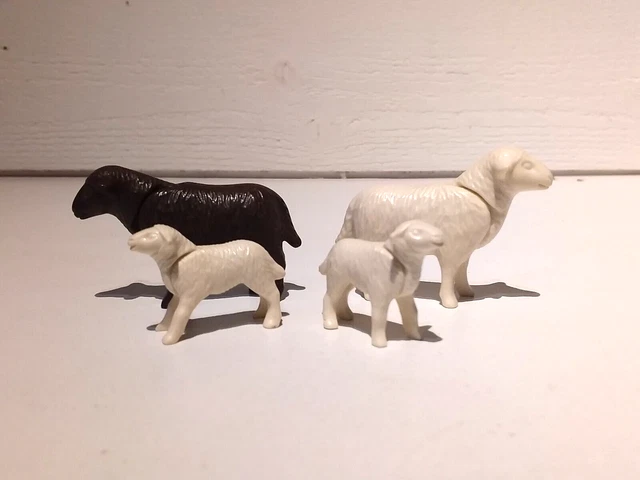 Lot De 4 Petits Lapins Playmobil (Marron Clair & Bleu) - Accessoires Pour Ferme Et Monde Playmobil - Occasion