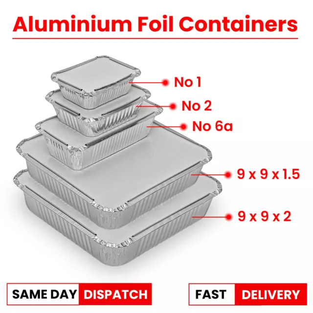 100 X Aluminium Foil Food Containers with Lids Takeaway Baking Trays Rectangular