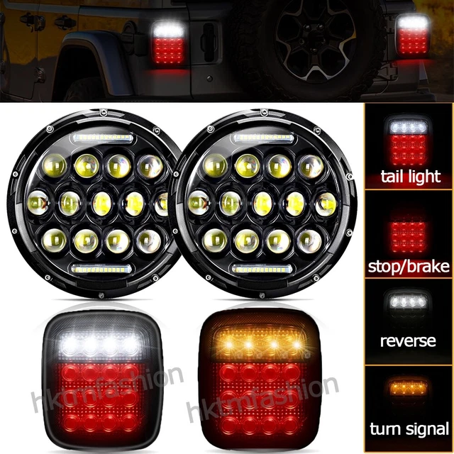 SMOKED LED TAIL Lights Turn Reverse & Round Headlight For Jeep Wrangler