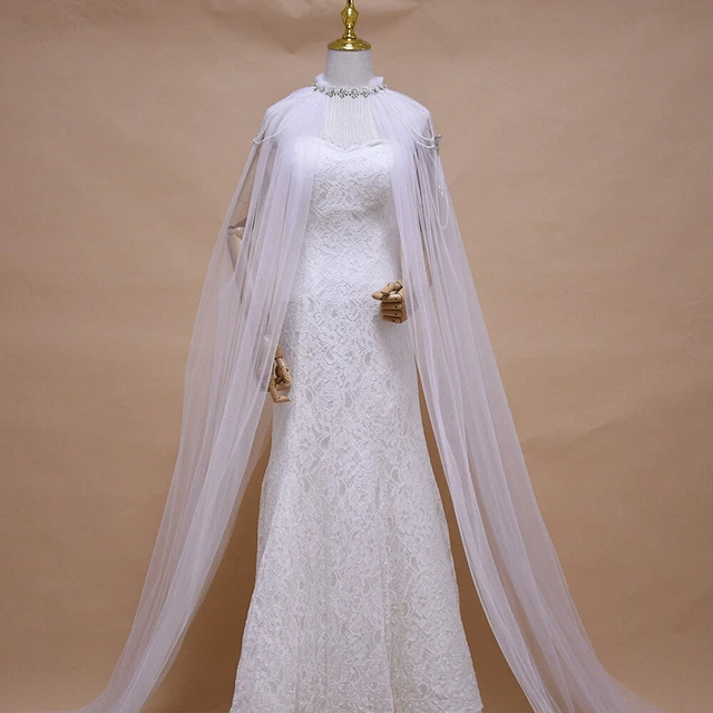 Sciallo da sposa bianco rete moda mantello perla abito nappa festa matrimonio punta
