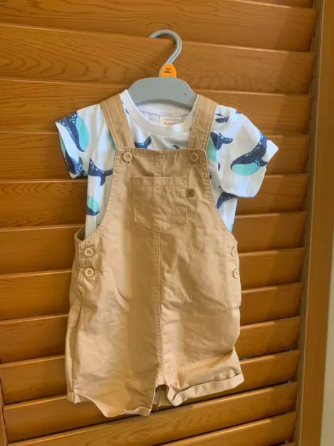 Sprout Baby Boy Whale Overall & Tee Set Size 00 - Like new, worn only once