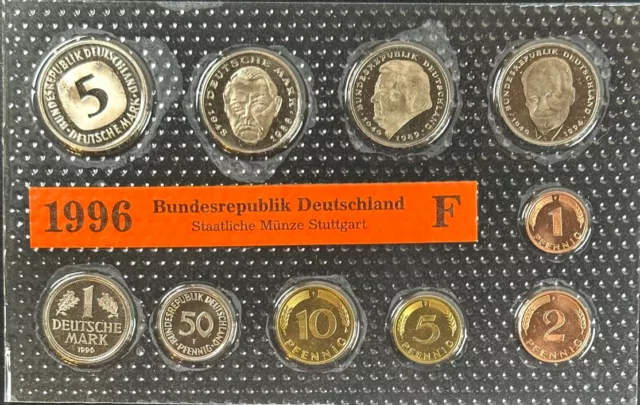 Kursmünzensatz 1996 F - DM - BRD - Deutschland Kursmünzen - KMS - stempelglanz