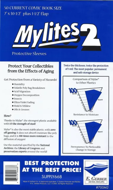 E. Gerber 700M250 Mylites2 Current 2 mil Mylar Comic Sleeve Bags