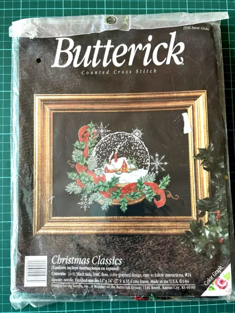 SNOW GLOBE Christmas Classics Cross Stitch Kit 11" x 14" - SEALED Butterick 1936