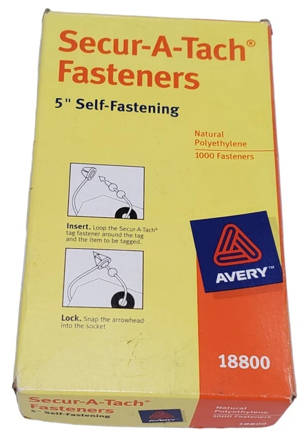 Avery® Secur-A-Tach Tag Fasteners 1,000 Weatherproof 5" Long  Secure Attach NEW