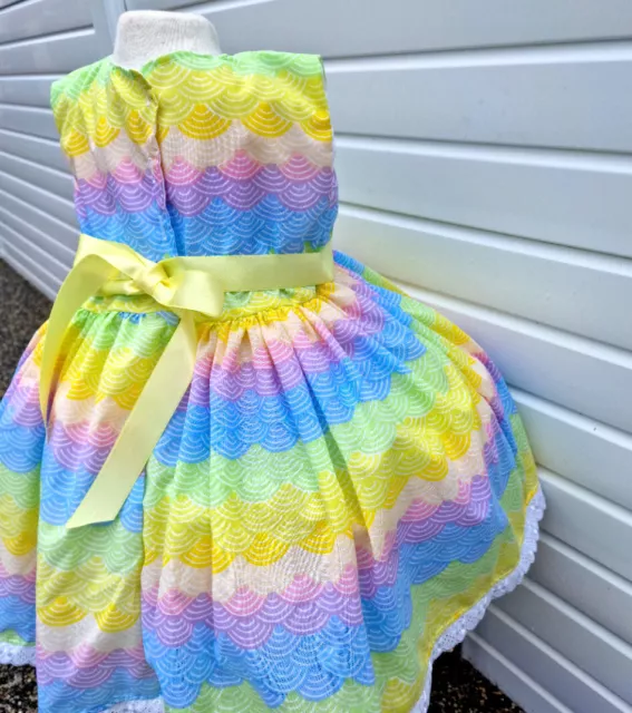 DREAM SALE 0-5 years BABY GIRLS pastel rainbows twirly lined tie belt  dress 2