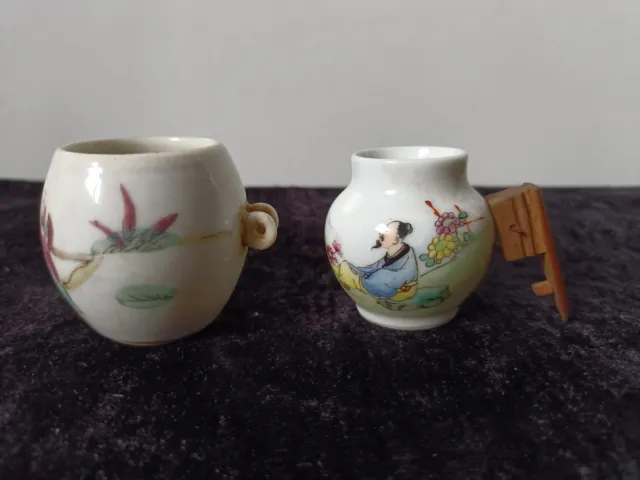 2 anciennes mangeoires pour oiseaux en porcelaine Chine