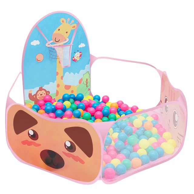 Portable Kids Play Tent House Crawl Play Pit Pool w/Basketball Hoop In/Outdoor