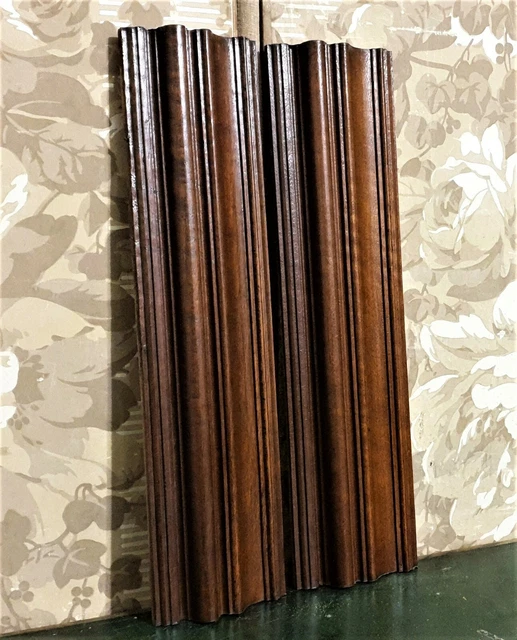 Pair pediment with groove wood carving Antique french architectural salvage 15"