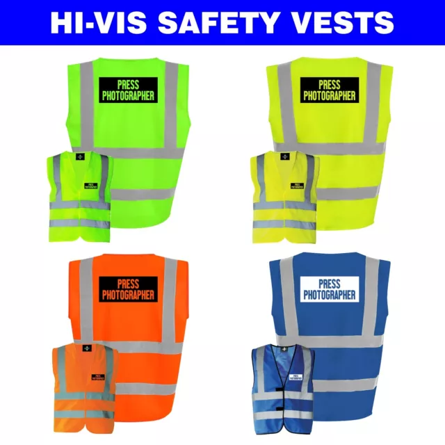 Press Photographer Hi Vis Vest High Visibility Safety Adult Reflective Workwear