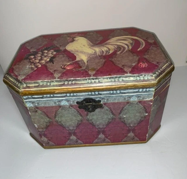 Vintage Multicolor Geometrical Octagonal Wooden Trunk Treasure Chest Box