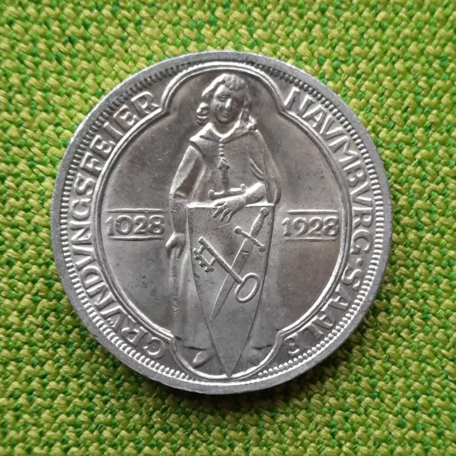 Deutsches Reich 1928 A 3 Reichsmark 900 Jahre Naumburg Silber vz-fast stgl.