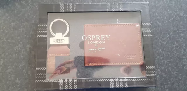 OSPREY LONDON Luxury Leather Wallet and Keyring Set - New in Box