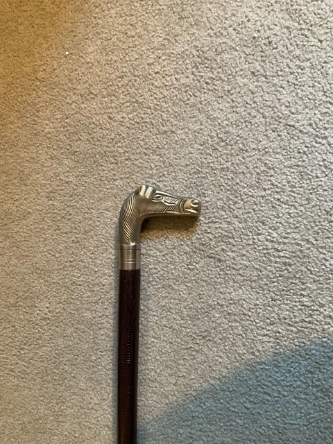 37" Metal Horse Head Handle Faux Leather Wrapped Walking Stick Cane