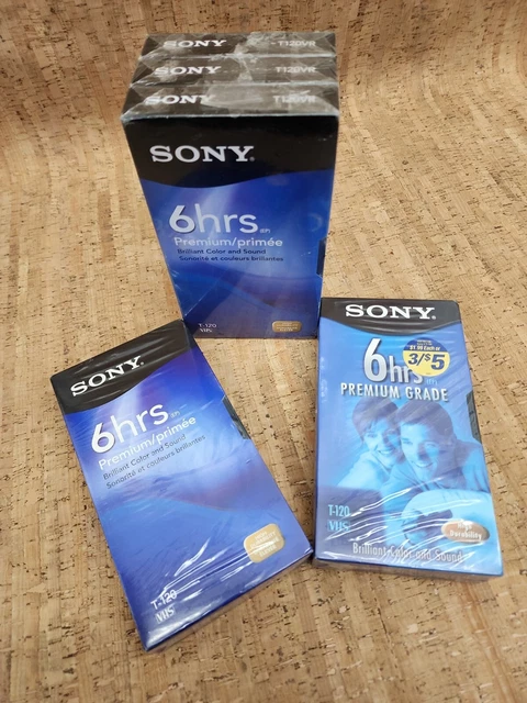 Lot of 5 Sony Premium Grade T-120 6 Hour EP Blank VHS Tape NOS
