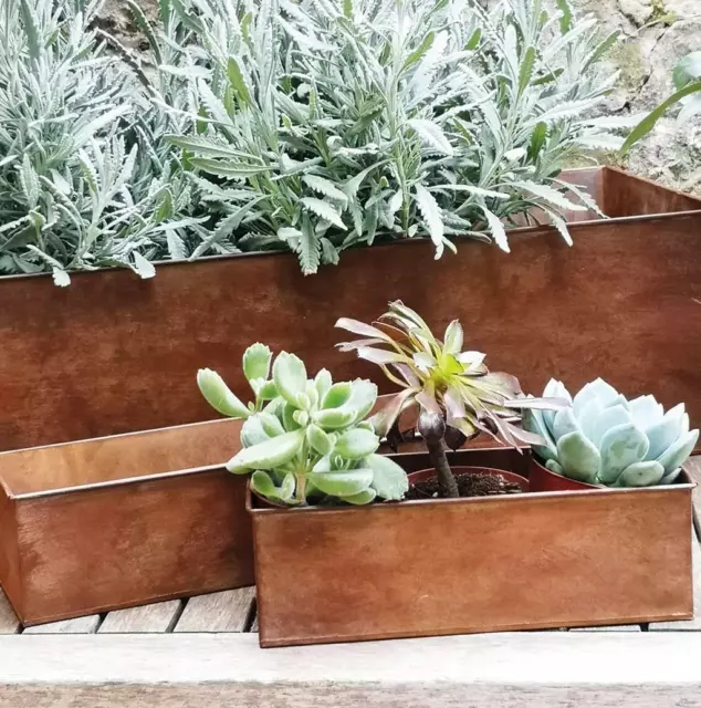 Rust Metal Long Planter Rectangular Trough Window Box Rustic Garden Plant Holder