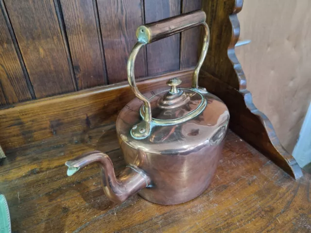 Antique Early 19th Cent Large 1.5kg Copper & Brass Kettle - Castellated Seam 2