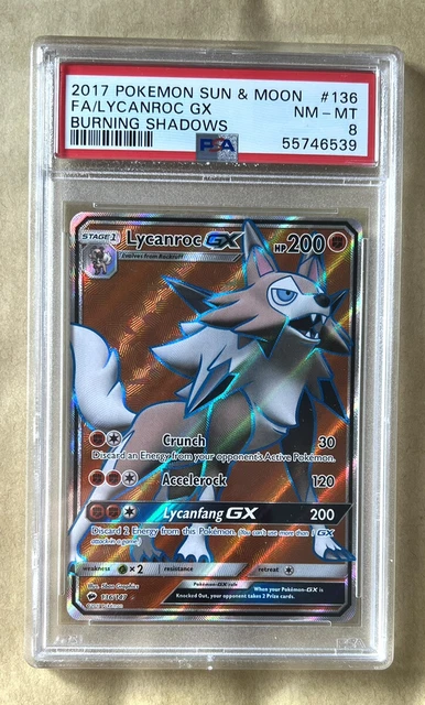 2017 Pokemon Burning Shadows Lycanroc GX 136/147 Full Art Ultra selten PSA 8