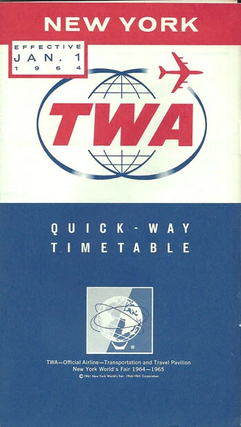 TWA Trans World Airlines New York timetable 1/1/64 [1023] Buy 4+ save 50%