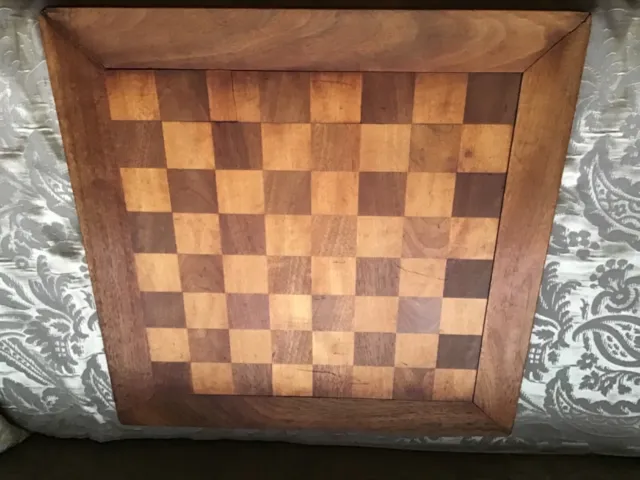 Vintage Antique Wood Chess Checkers Game Boartd Reversible 21" X 21"