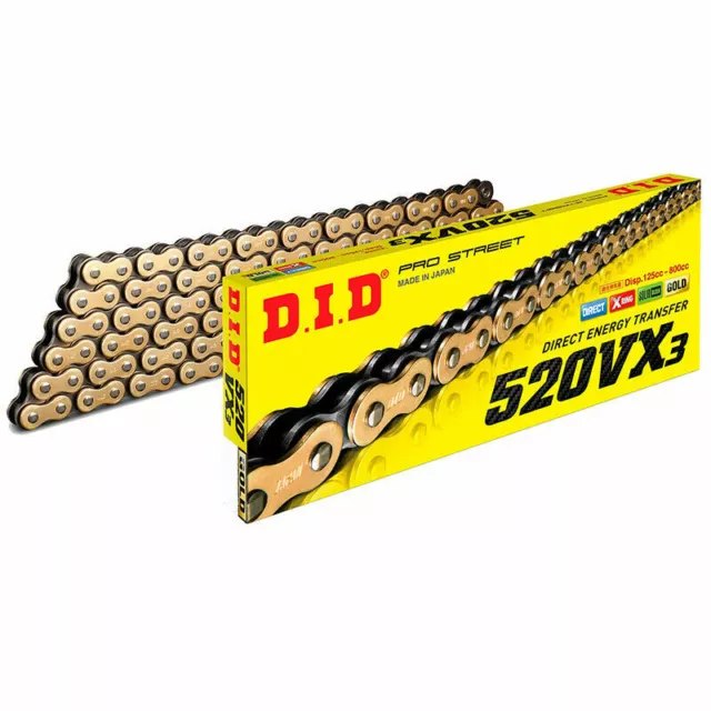 DID 520 VX3 GB X-Ring Gold Supersport Motorcycle Drive Chain ( all lengths )