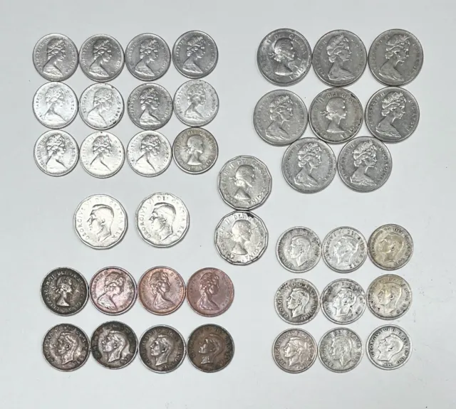 Lot of 41 Vintage Canadian Coins 1,5,10 Cent - Queen Elizabeth II, George VI