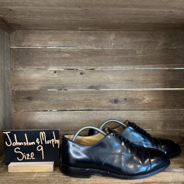 MENS JOHNSTON & Murphy Melton Black Leather Cap Toe Oxfords Shoes Size ...