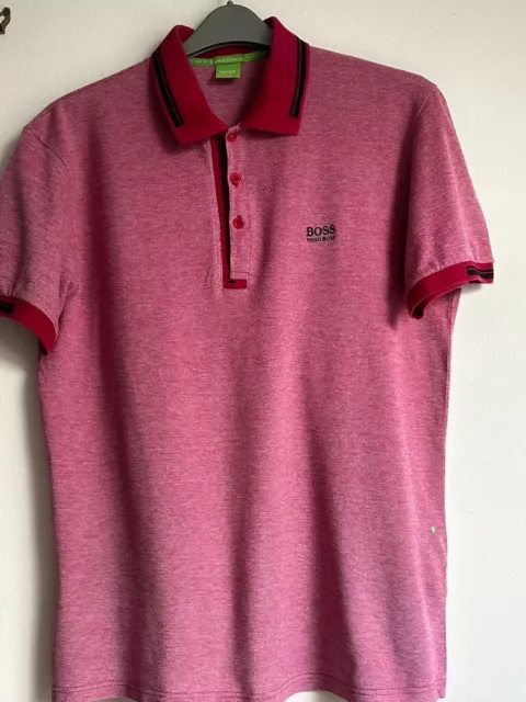 Hugo Boss Pink Marl Polo Shirt Short Sleeve Casual Men's Size XL Slim Fit