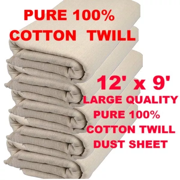 Cotton Twill Dust Sheets Various Sizes DIY Builder Decorating Cover 9ft X 12ft