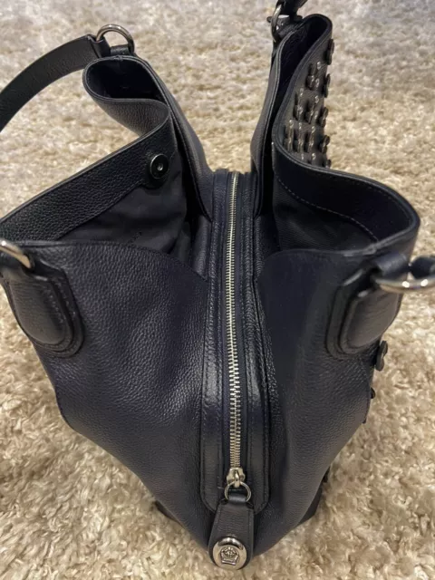 COACH EDIE 31 Leather Shoulder Bag in Floral Rivets Navy Black Handbag ...